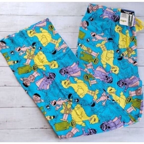 NWT SESAME STREET Pajama Pants Men’s Women’s Unisex XL Blue Drawstring Big Bird - Picture 1 of 13